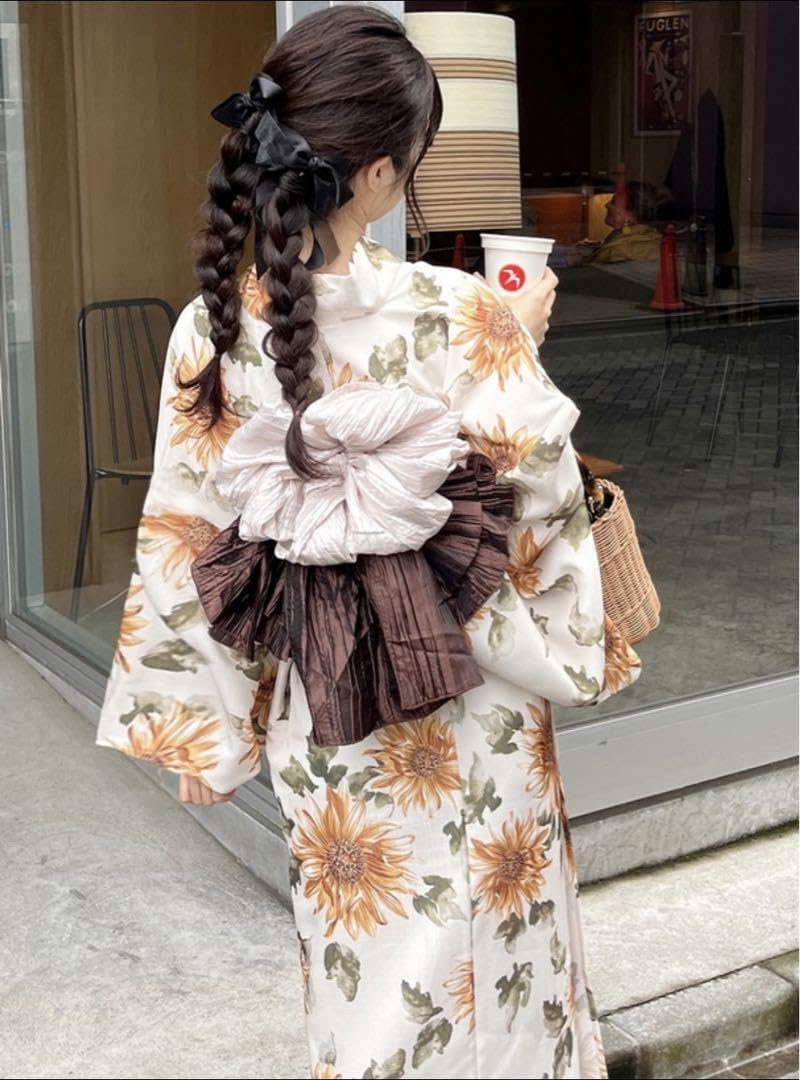 Amazon.co.jp: 水彩 ひまわり 浴衣セット サイズF 身丈【160cm】 袖丈